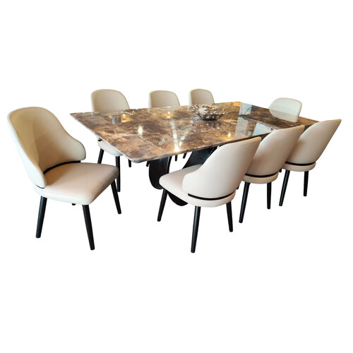 MT-9612-2+6676 MARBLE D/TABLE 220X110CM + MT-703 DINING CHAIR (1+8)